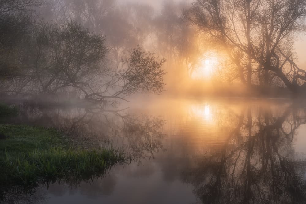 Misty River Sunrise by Alexandr Kukrinov — canvas wall art