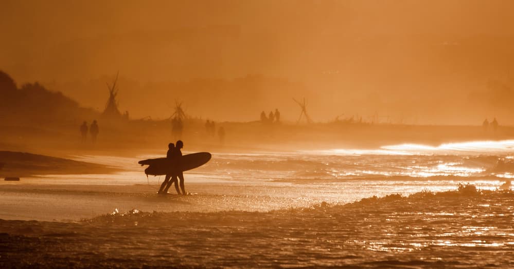 Golden Hour Surfers by Daniel Alonso — canvas wall art