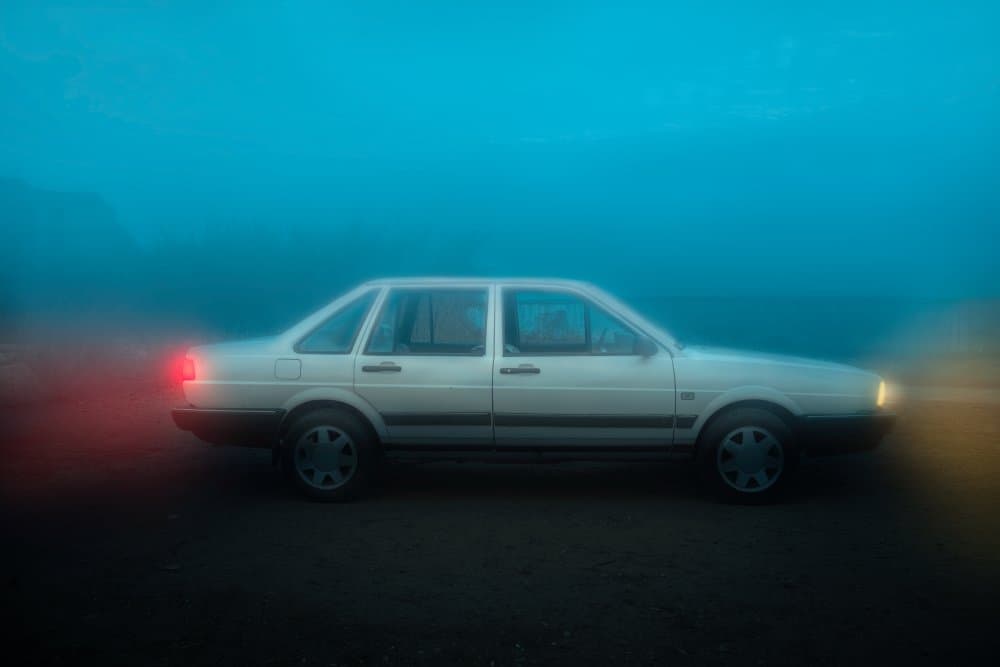 Car in Blue Fog by Ashen — canvas wall art