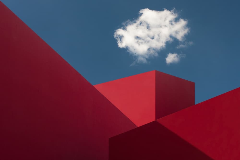 Red Forms Blue Sky by Hugo Borges — canvas wall art