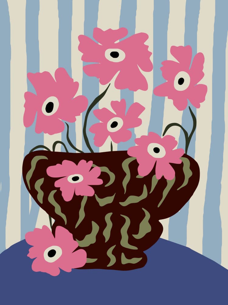 Floral Stripes Still Life by Miho Art Studio — canvas wall art