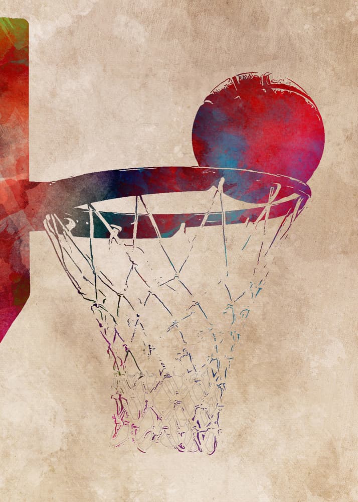 Watercolor Basketball Shot by Justyna Jaszke — canvas wall art