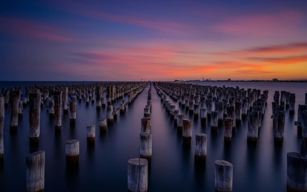 Colorful Pier Sunset by James Zhen Yu — canvas wall art