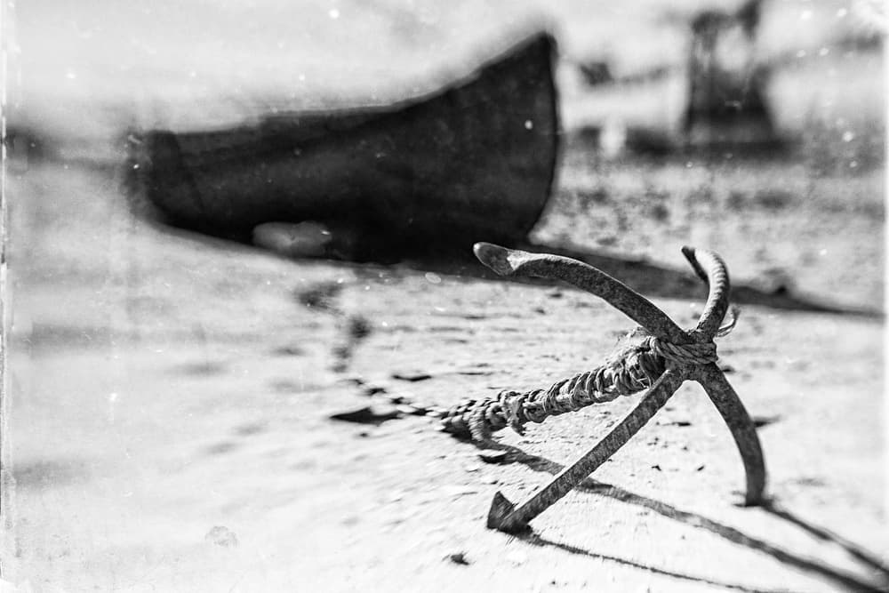 Rusty Anchor and Old Boat by Ina Tänzer — canvas wall art