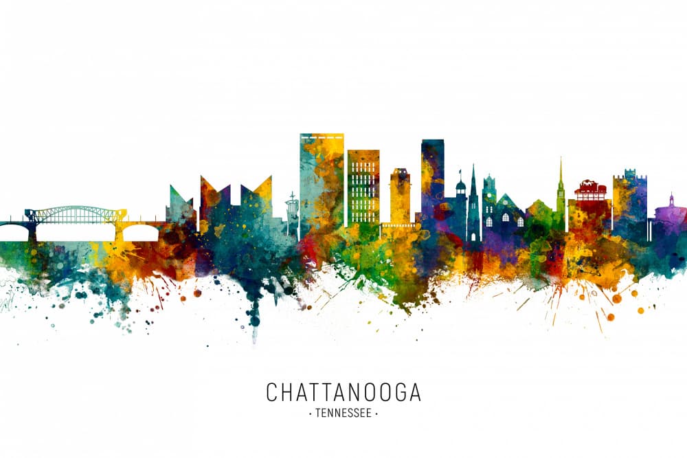 Chattanooga Watercolor Skyline by Michael Tompsett — canvas wall art