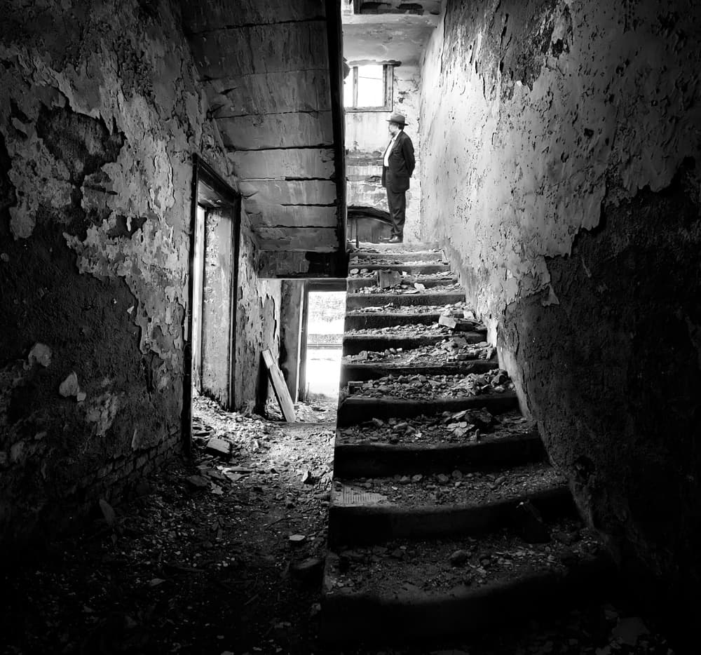 Man on Abandoned Stairs by Nermin Smajić — canvas wall art