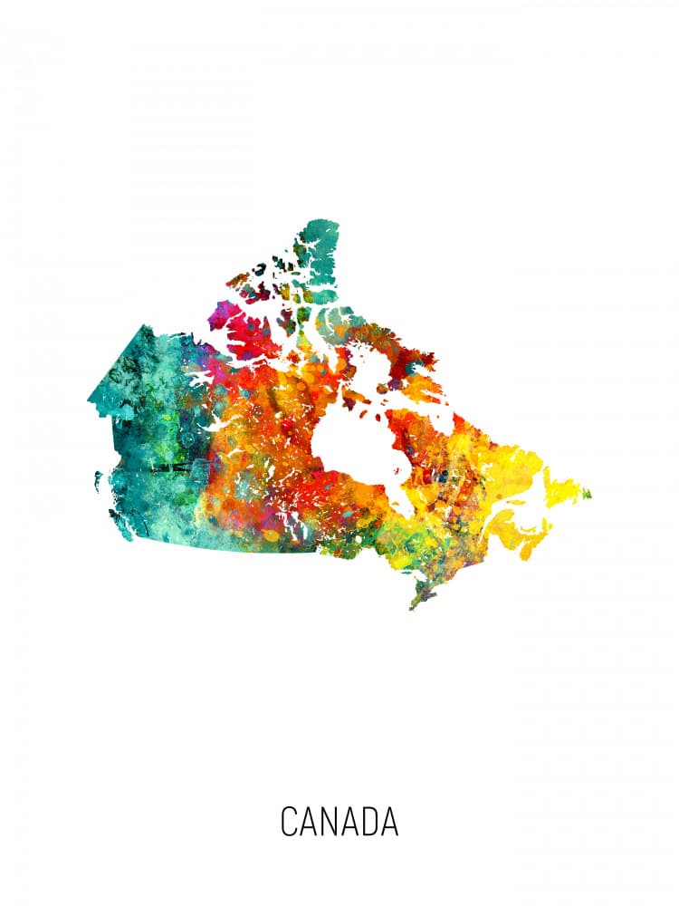 Vibrant Canada Map by Michael Tompsett — canvas wall art