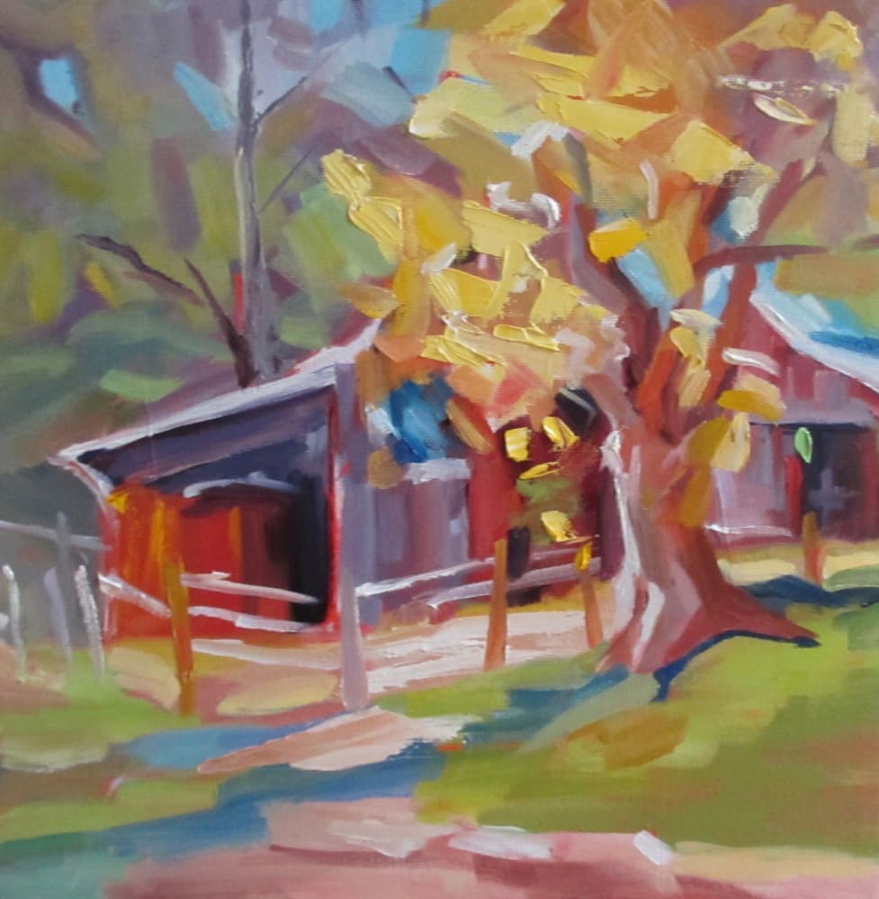 Golden Autumn Barn by Maxine Shore — canvas wall art