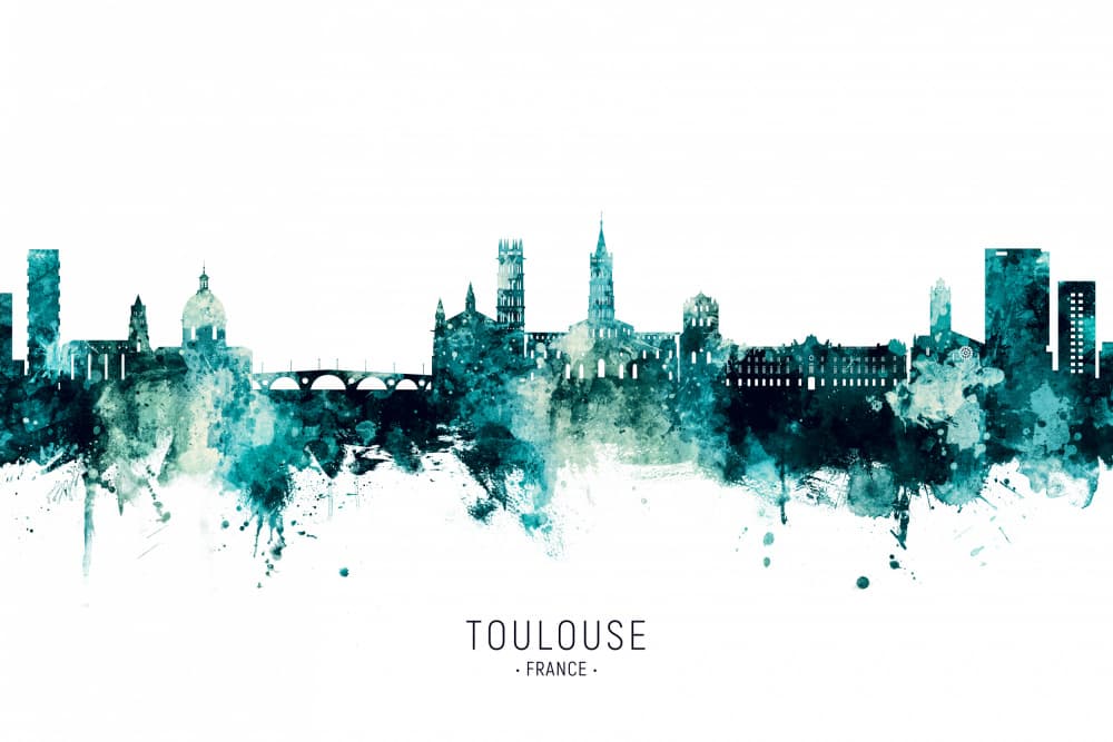 Watercolor Toulouse Skyline by Michael Tompsett — canvas wall art