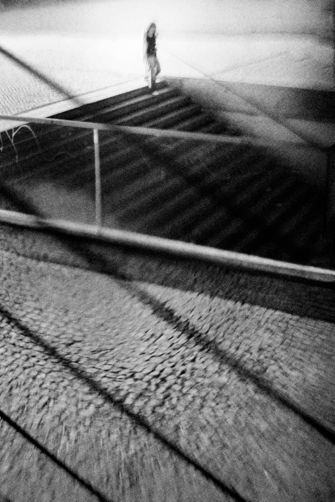 Lone Figure Night Stairs by Laura Mexia — canvas wall art