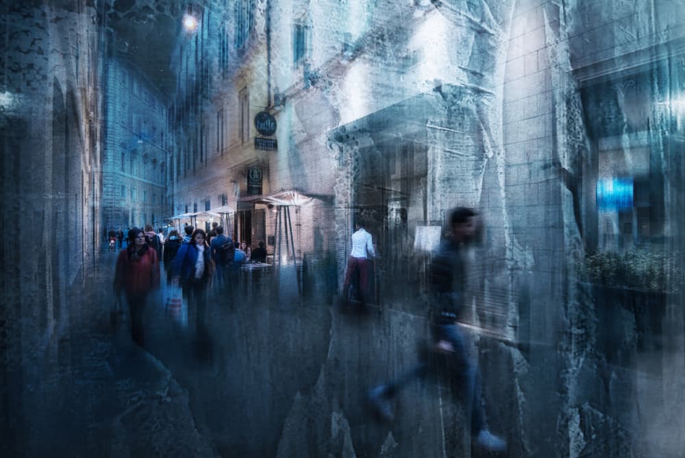 Icy Blue City Night by Nicodemo Quaglia — canvas wall art