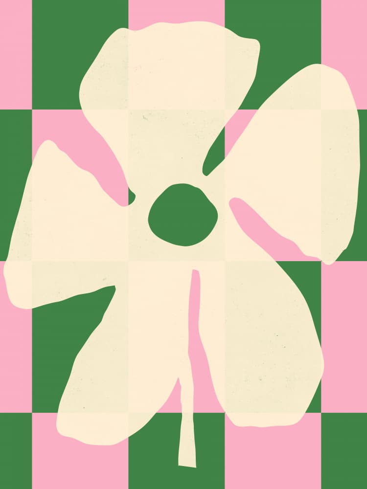 Pink Green Checker Flower by The Printable Studio — canvas wall art
