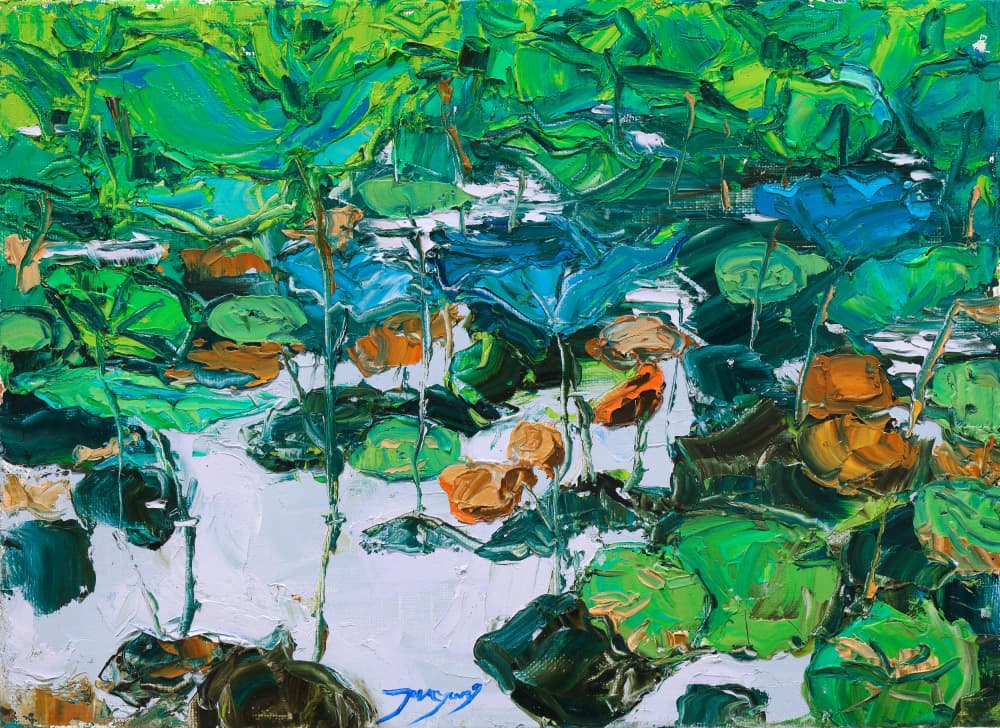 Vibrant Lotus Pond by Jukyong Park — canvas wall art