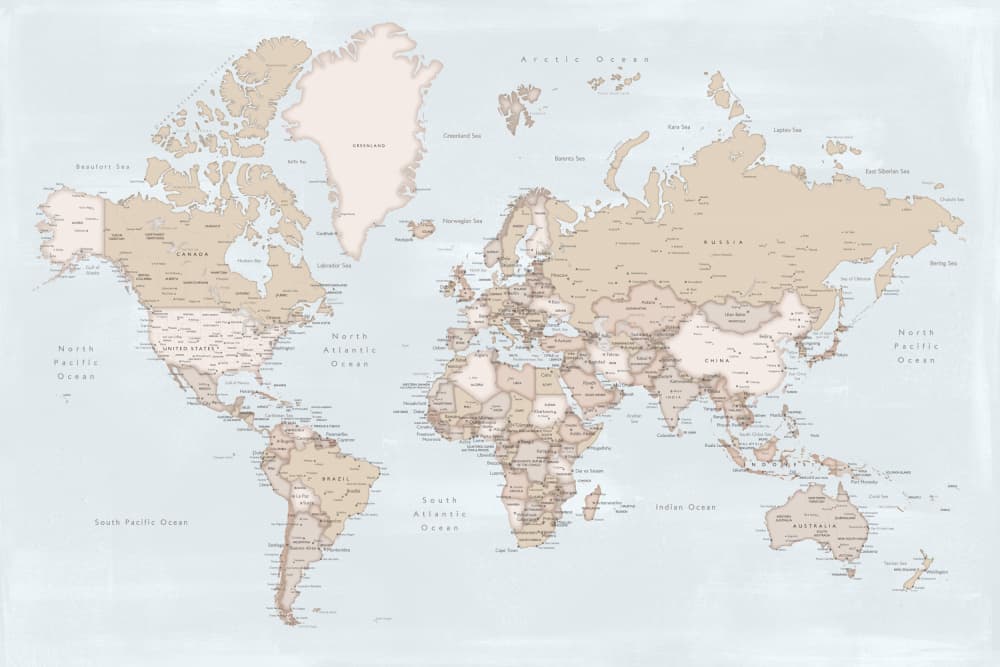 Neutral Tone World Map by Rosana Laiz Blursbyai — canvas wall art
