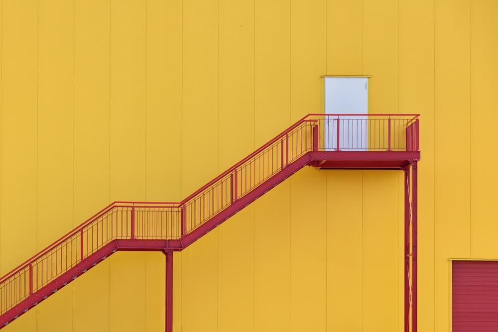 Geometric Red Stairs by Peter Pfeiffer — canvas wall art
