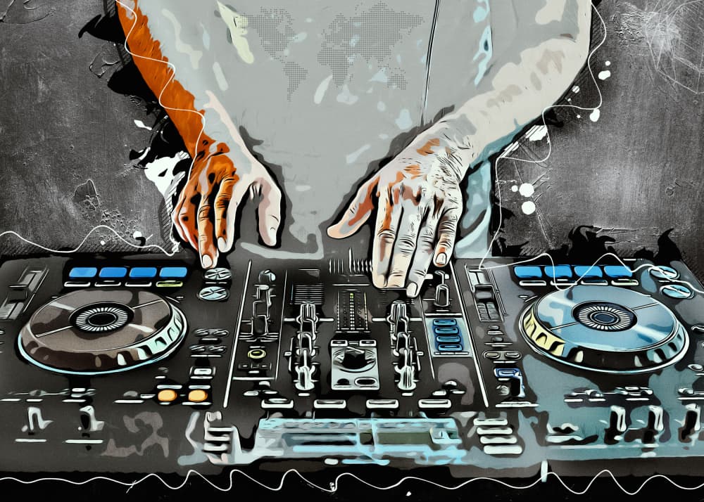 DJ Hands Mixing Music by Justyna Jaszke — canvas wall art
