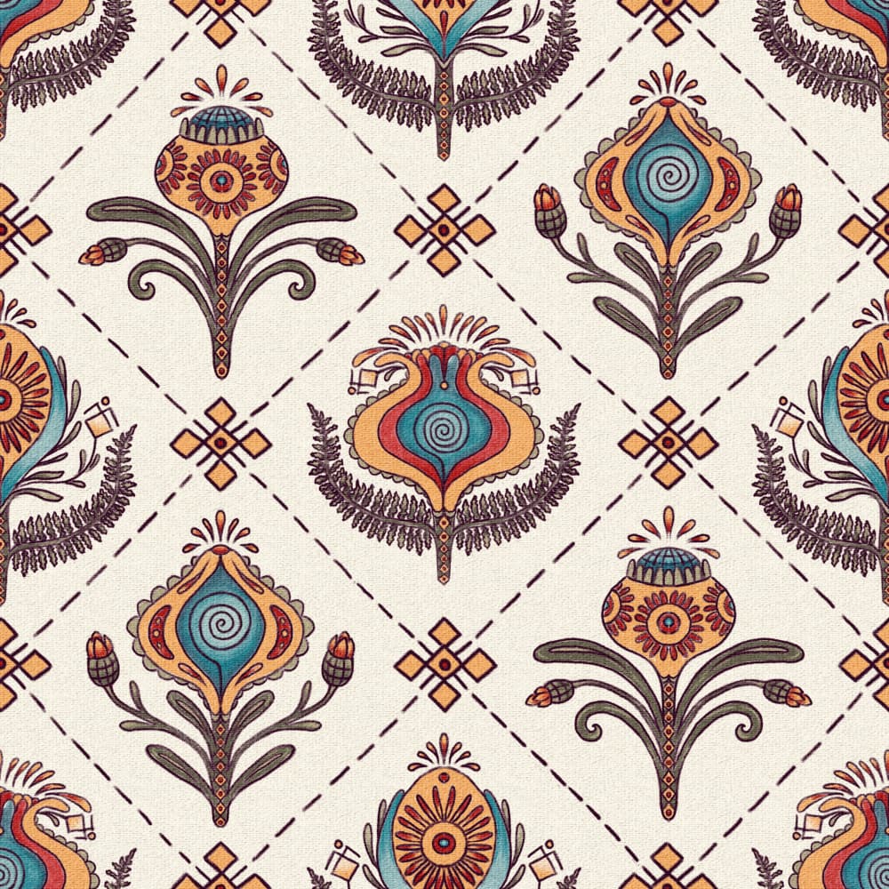 Whimsical Folk Floral Pattern by Olena Kovalova — canvas wall art