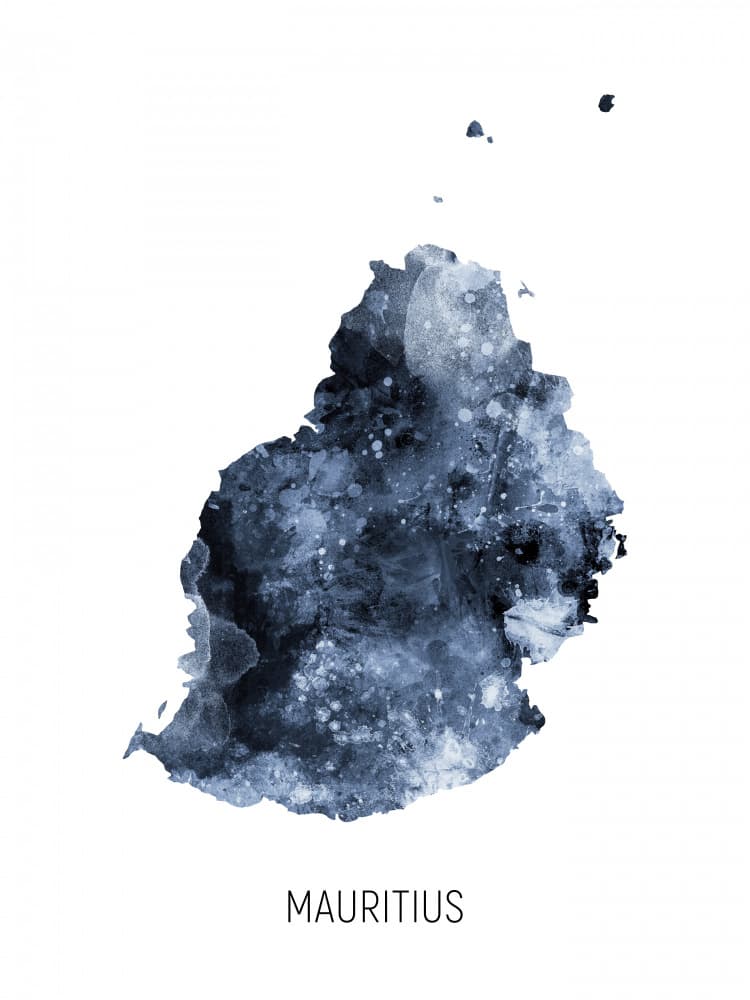Watercolor Mauritius Map by Michael Tompsett — canvas wall art
