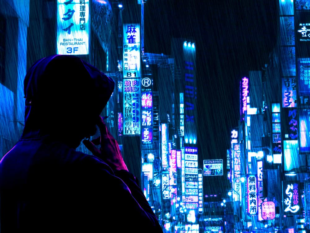 Cyberpunk City Rain by Davide Boaretto — canvas wall art