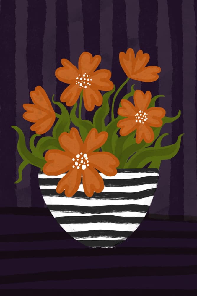Orange Flowers Striped Vase by EMELIEmaria — canvas wall art