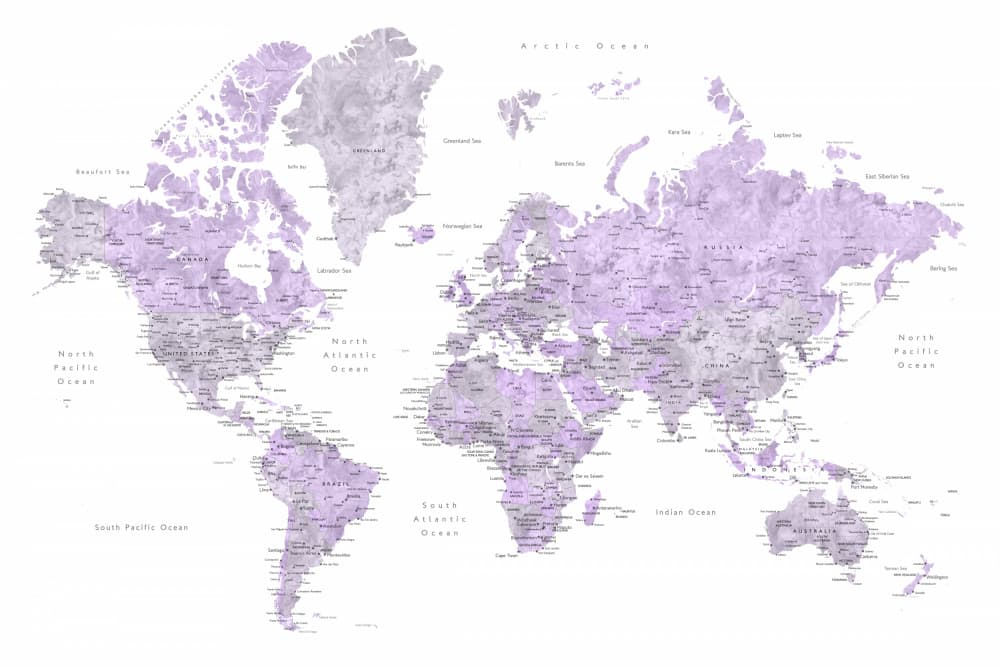 Textured Purple World Map by Rosana Laiz Blursbyai — canvas wall art