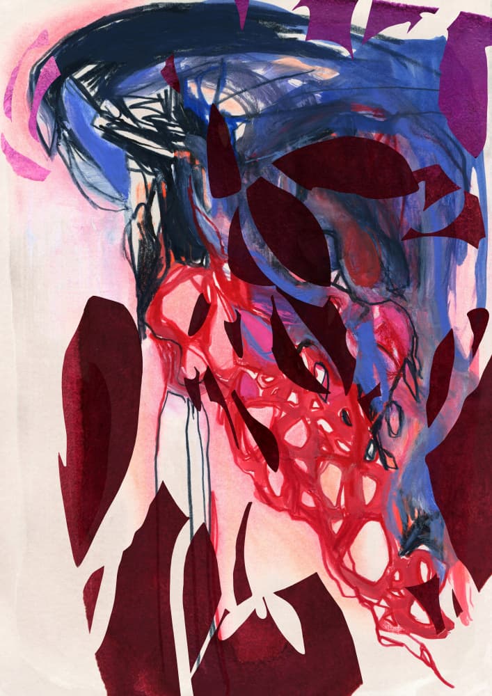 Crimson Indigo Abstract Flow by Jenja Braun — canvas wall art