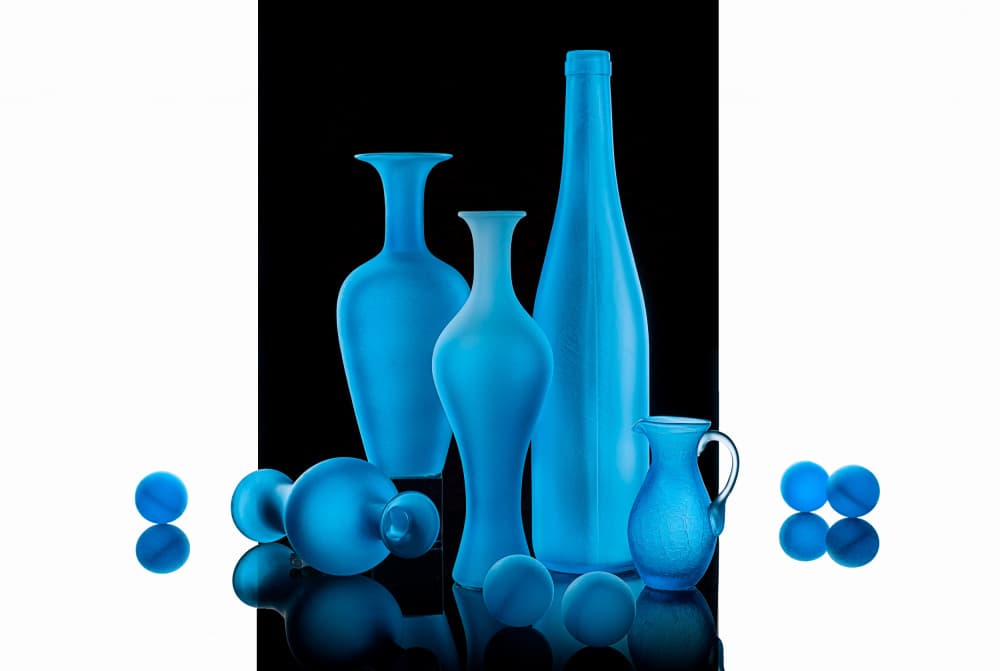 Glowing Blue Glassware by Lydia Jacobs — canvas wall art