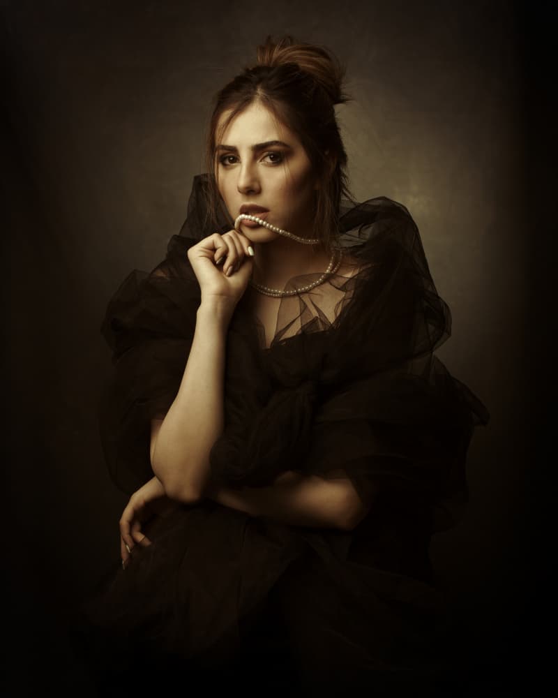 Elegant Woman with Pearls by Mehdi Mokhtari — canvas wall art