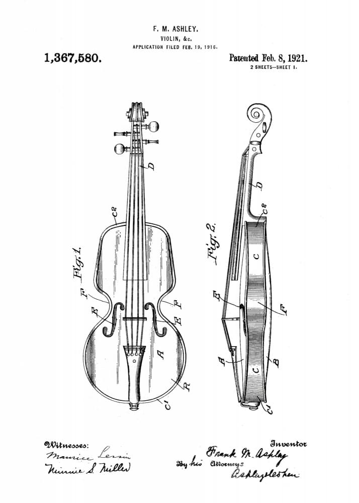 Vintage Violin Patent Drawing by Andreas Magnusson — canvas wall art
