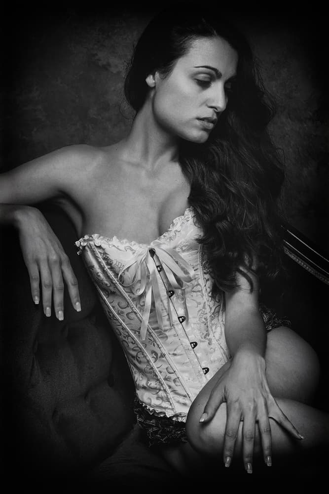 Elegant Corset Portrait by Joan Gil Raga — canvas wall art