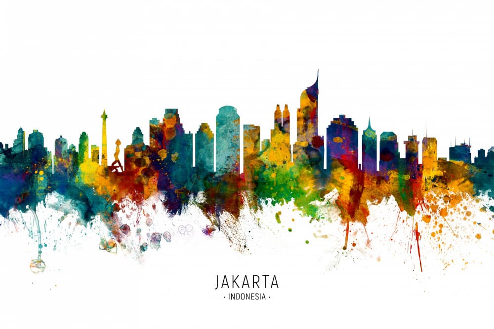 Colorful Jakarta Skyline by Michael Tompsett — canvas wall art