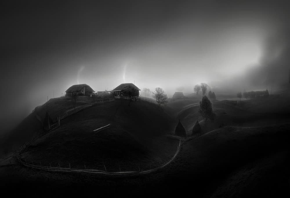 Misty Mountain Homes by Todor Tanev — canvas wall art