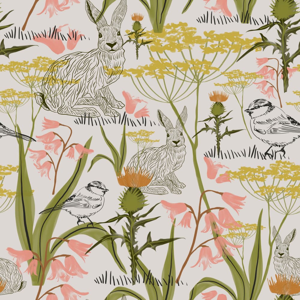 Woodland Hares and Flowers