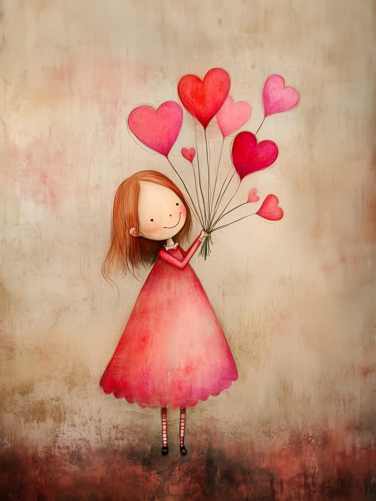 Happy Girl With Hearts by Annika Persson — canvas wall art