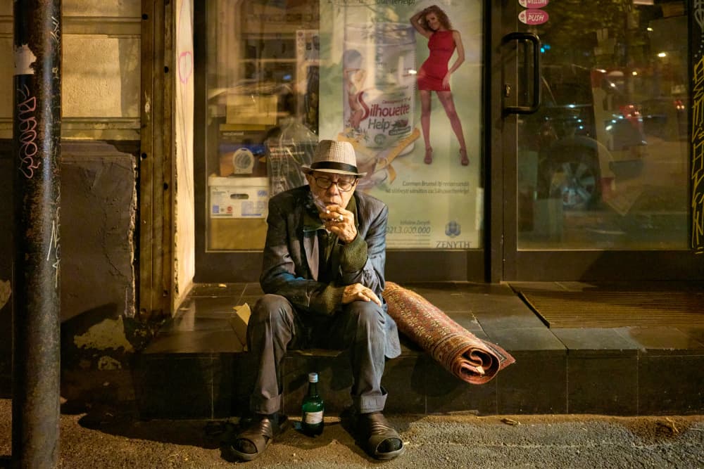 Old Man City Night by Denis Malciu — canvas wall art