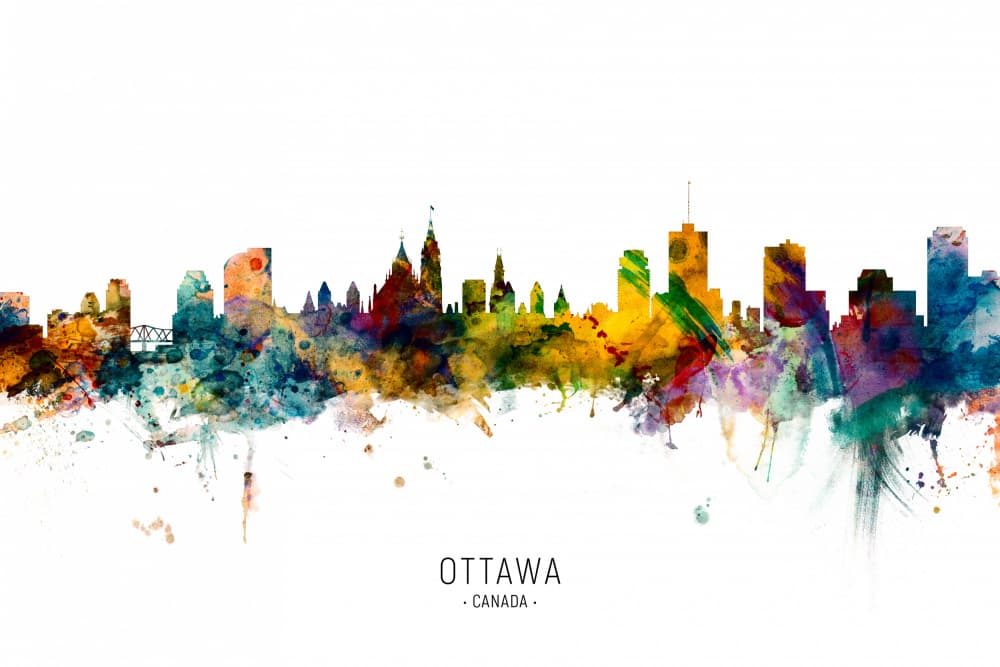 Ottawa Watercolor Skyline by Michael Tompsett — canvas wall art