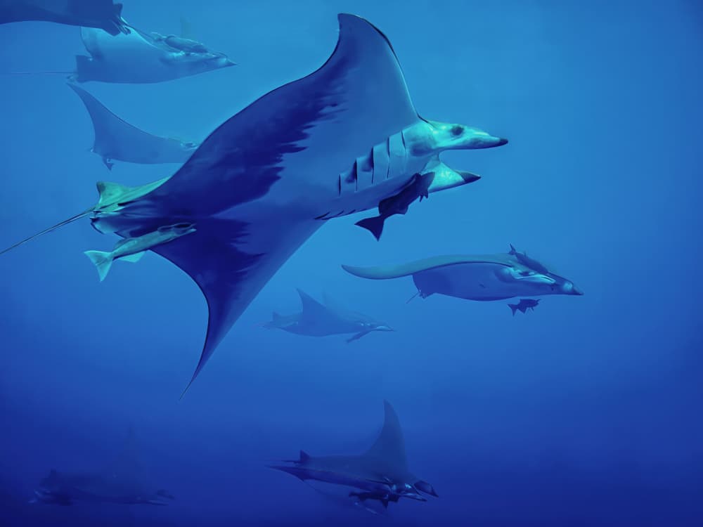 Graceful Manta Rays Underwater by Fernando Abreu — canvas wall art