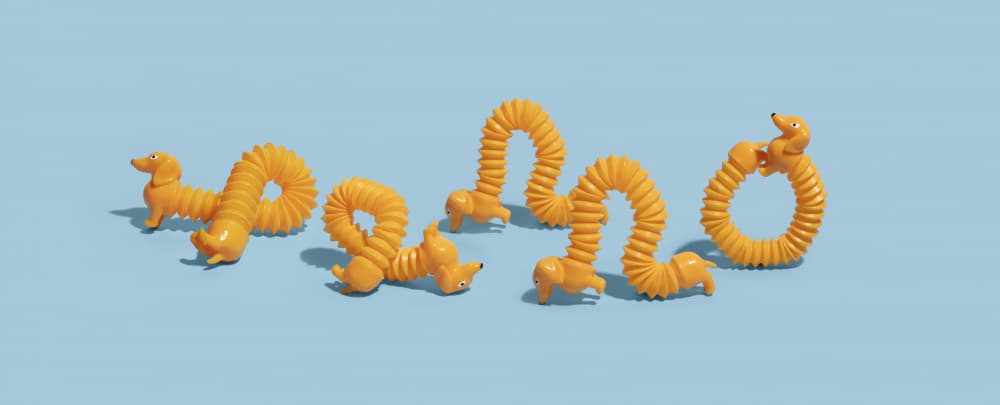 Wiggly Yellow Dachshunds by Julia Ramiro — canvas wall art