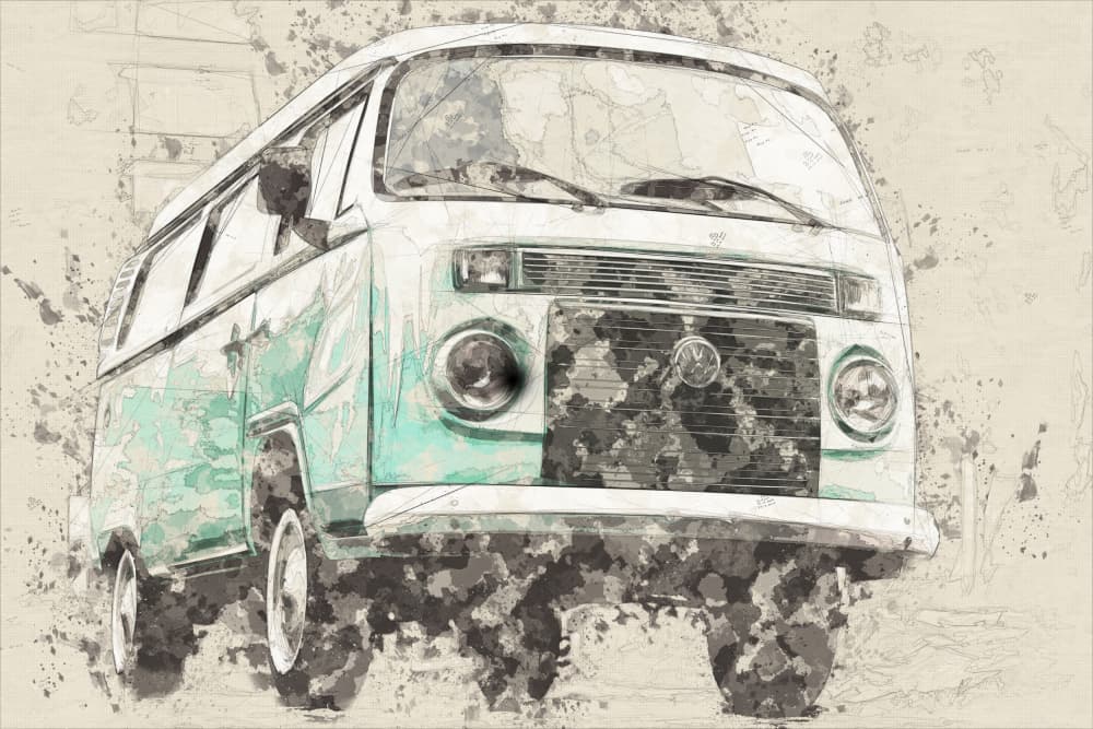 Iconic Retro Teal Van by Lembayung senja studio [Vintage Poster] — canvas wall art
