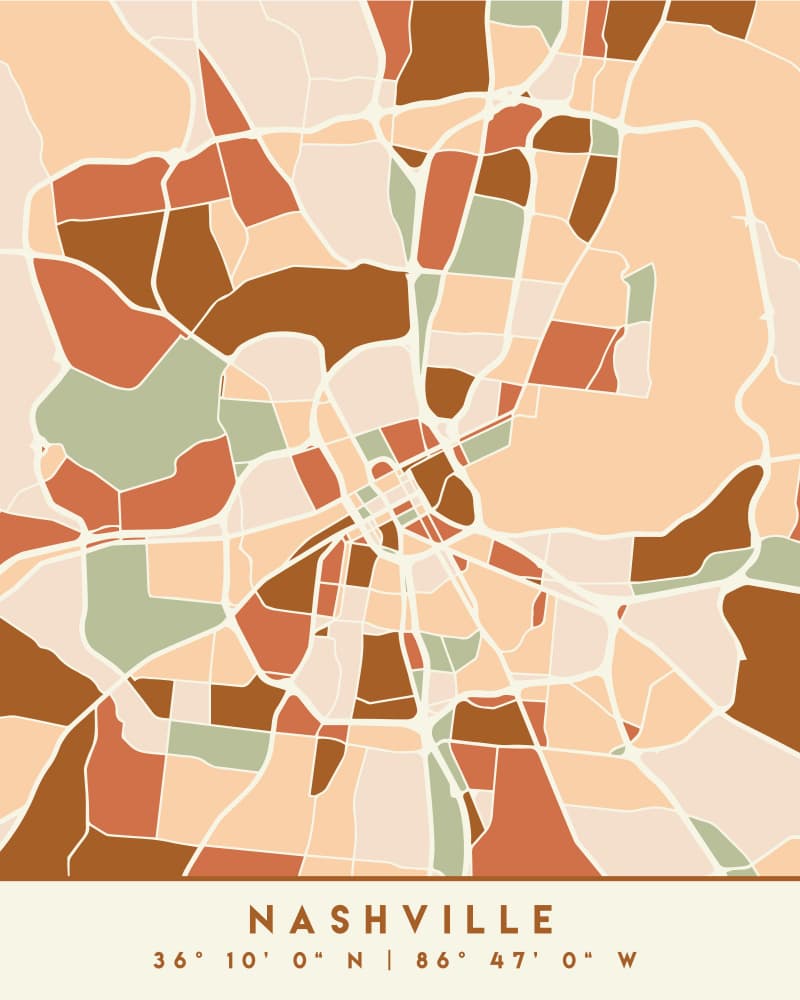 Abstract Nashville City Map by Emiliano Deificus — canvas wall art