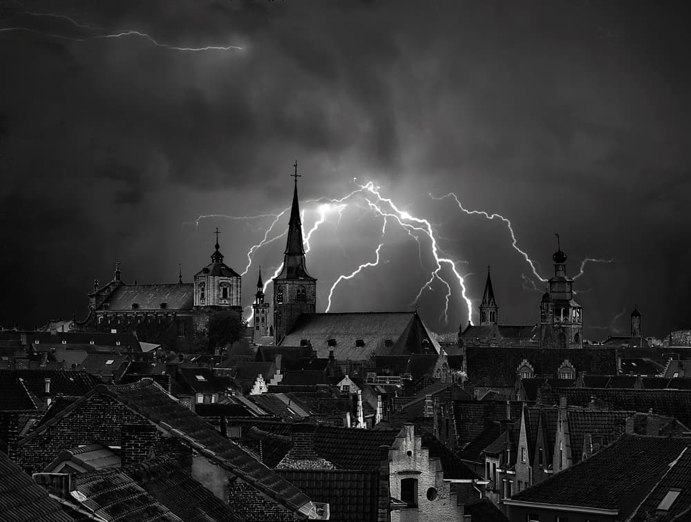 Lightning Over Old City by Yvette Depaepe — canvas wall art