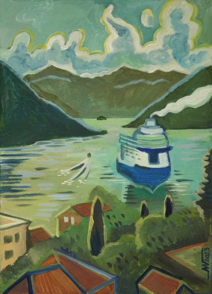 Coastal Fjord Cruise Ship by Marina Gorkaeva — canvas wall art