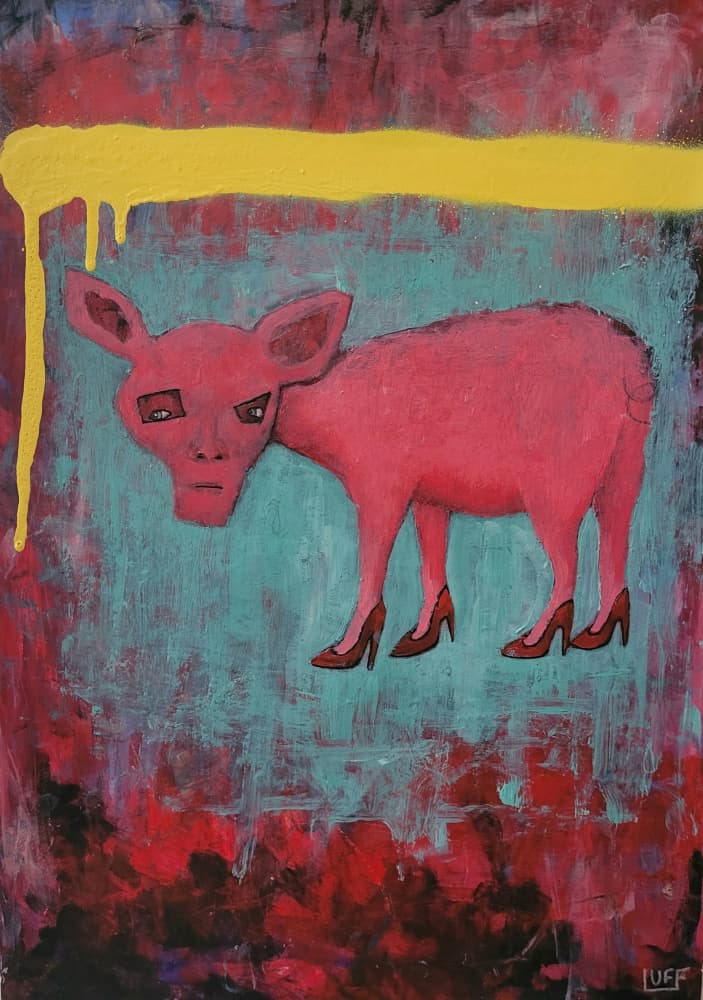 Pink Creature In Heels by Sam Luff — canvas wall art