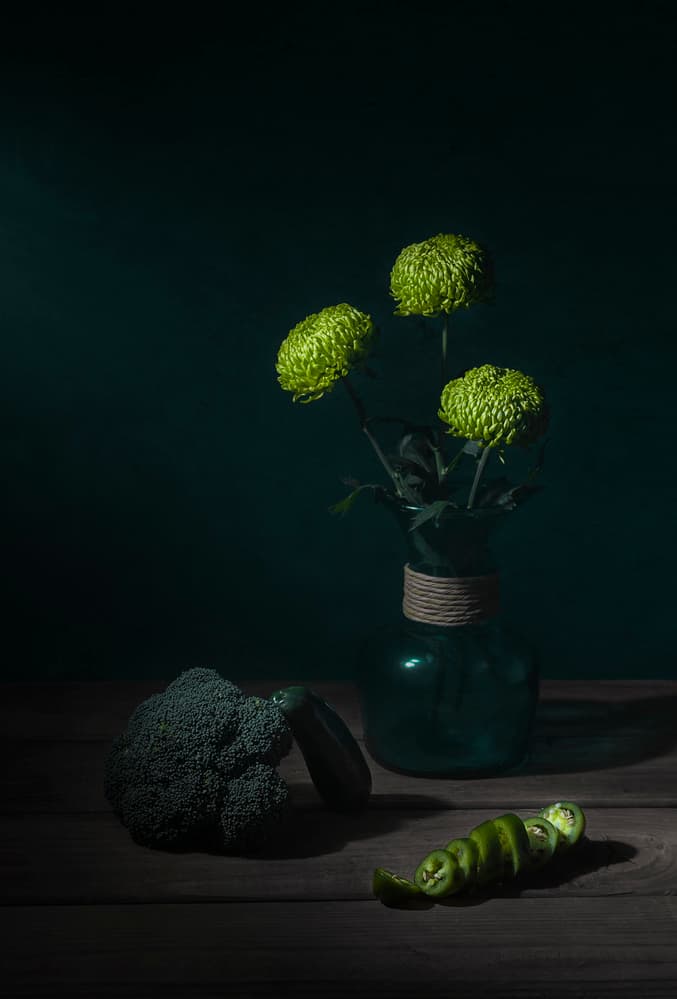 Dark Green Still Life by Lydia Jacobs — canvas wall art