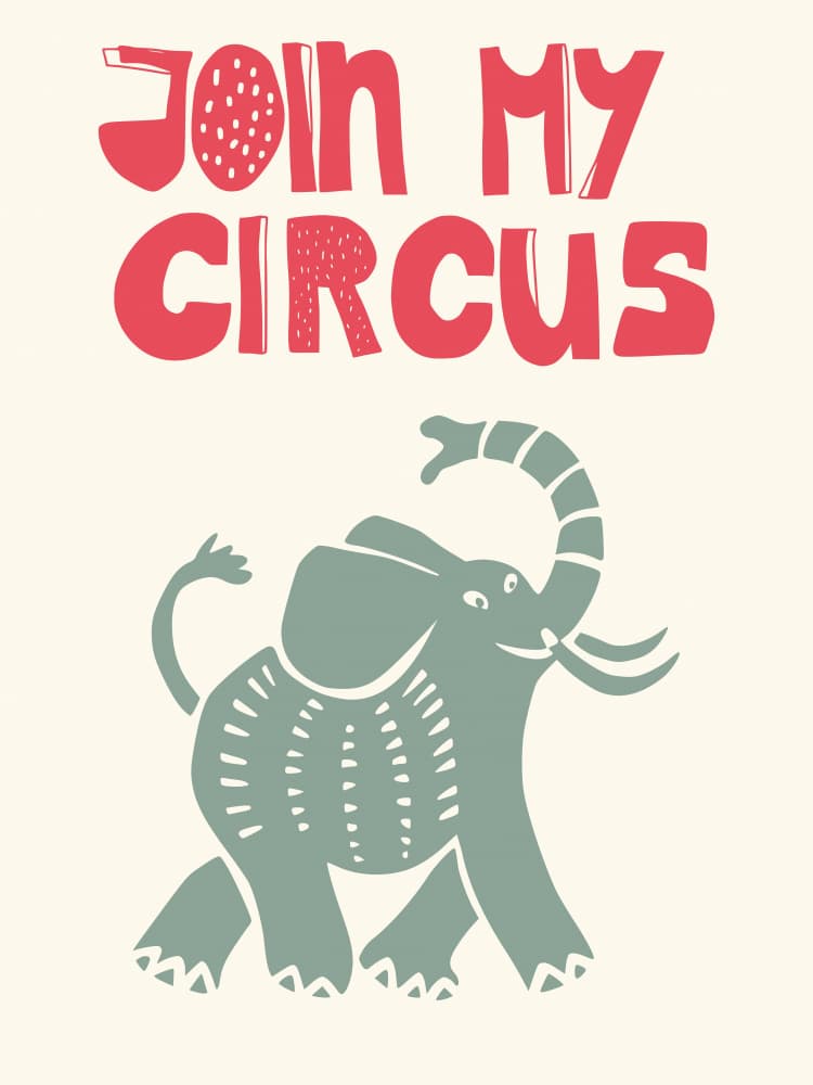 Join My Circus Elephant by Annick — canvas wall art