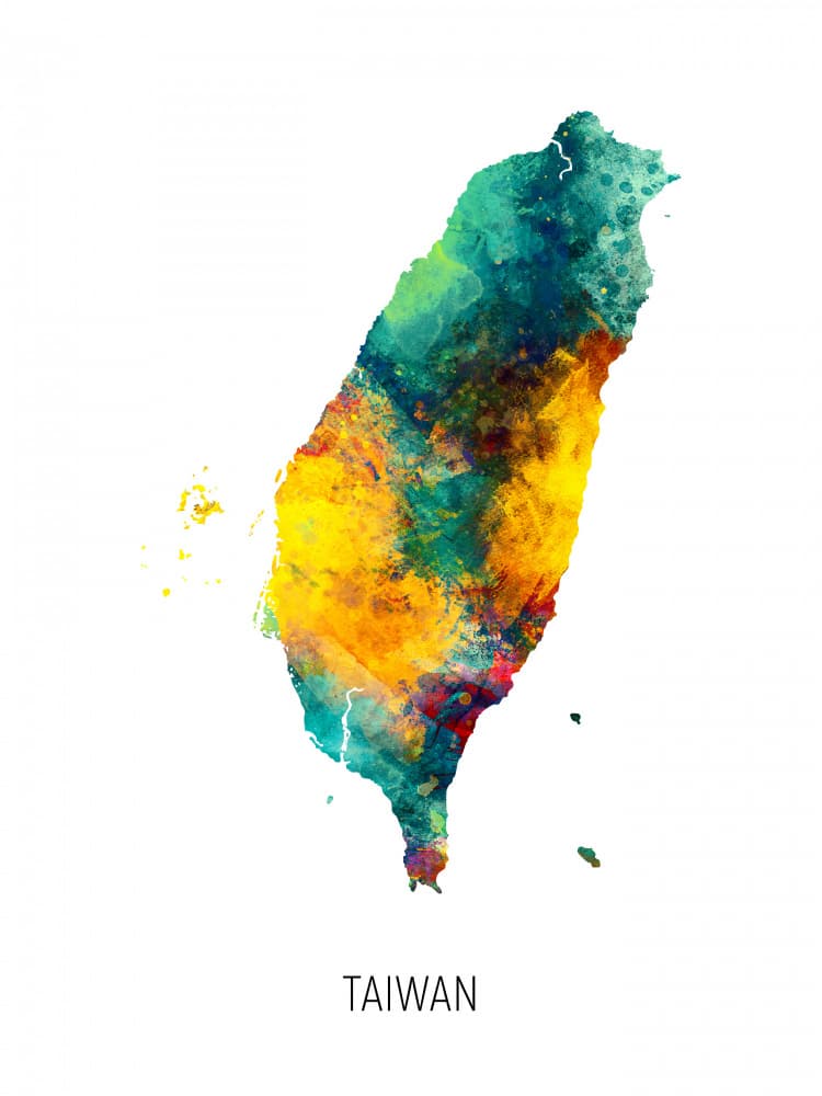 Colorful Taiwan Map by Michael Tompsett — canvas wall art