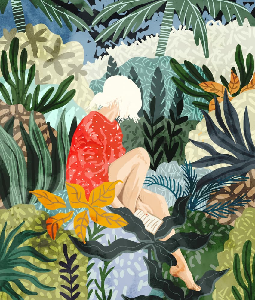 Serene Jungle Reading by Uma Gokhale — canvas wall art