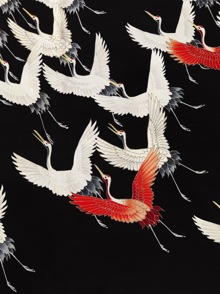 Furisode With a Myriad of Flying Cranes (1910–1920) Full by Vintage Japanese — canvas wall art