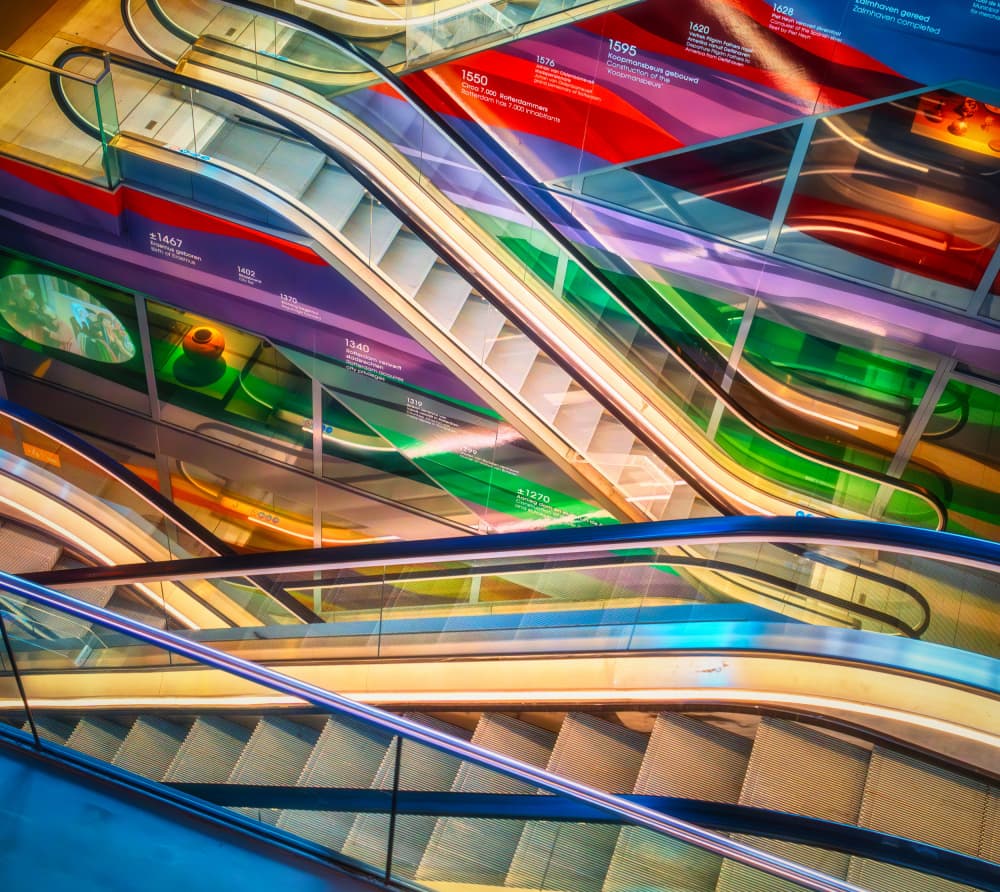 Colorful Modern Escalators by Manuel Ponce Luque — canvas wall art
