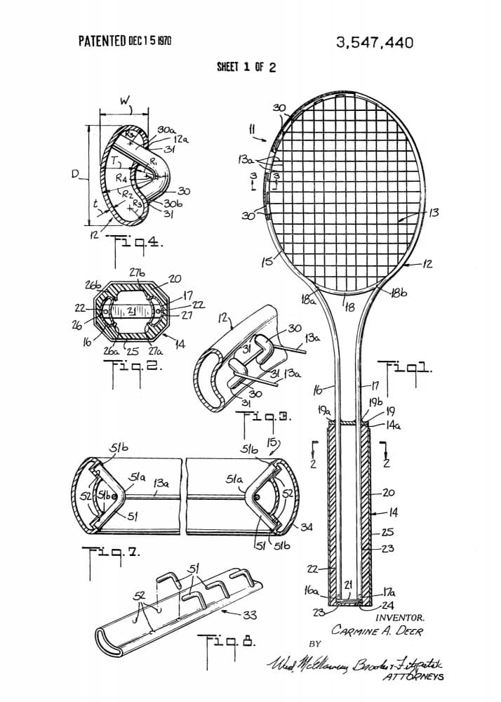 Vintage Tennis Racket Patent by Andreas Magnusson — canvas wall art